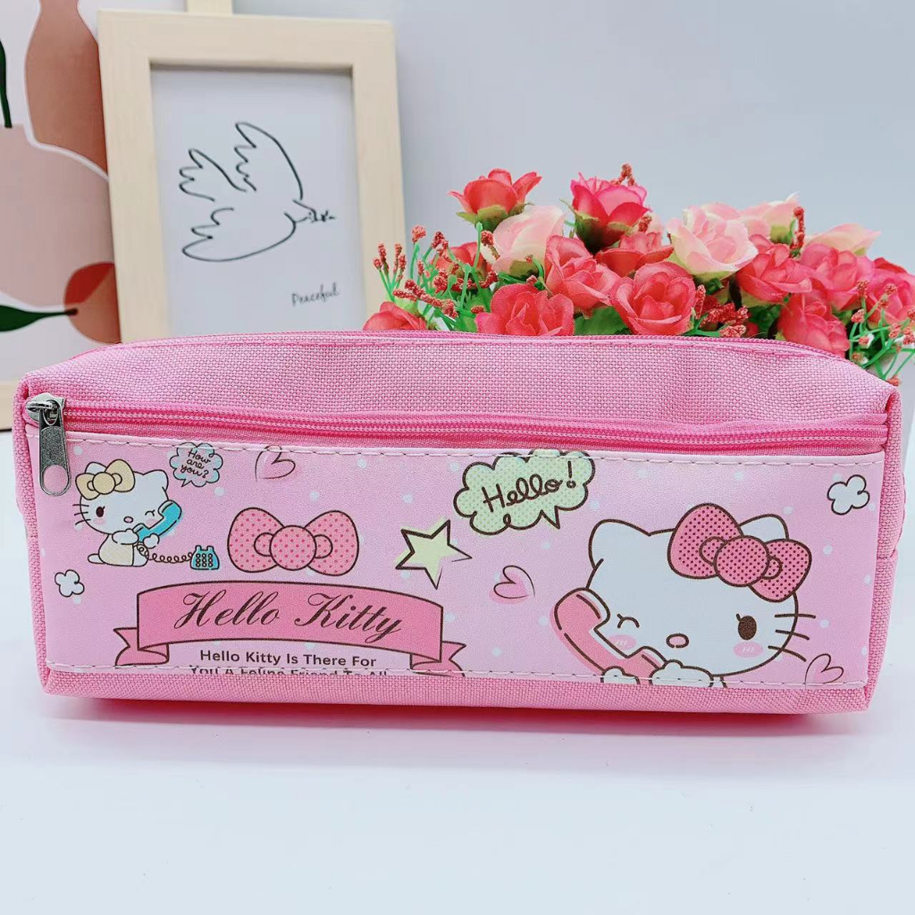 Túi Đựng Bút Chì Hai Ngăn Sức Chứa Lớn Họa Tiết Hoạt Hình Sanrio Có Khóa Kéo Cho Bé