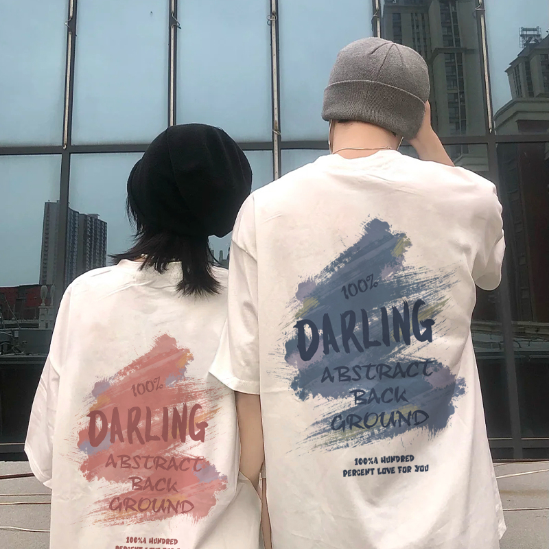 ihkke áo phông nữ form rộng áo baby tee baby tee Áo Thun Cặp Tay Ngắn Cấp Độ Cao Mùa Hè Oversize áo phông nữ 100%Cotton