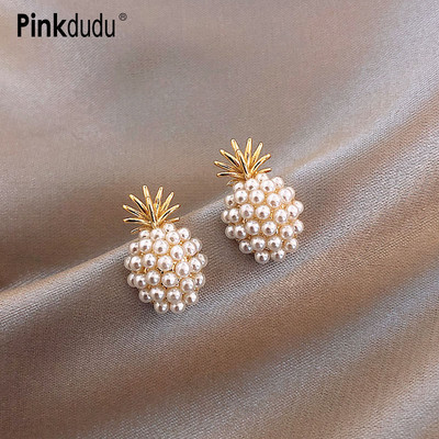 Khuyên tai PINKDUDU PD1285 hình quả dứa bằng hợp kim đính đá và ngọc trai phong cách Hàn Quốc đơn giản dành cho nữ