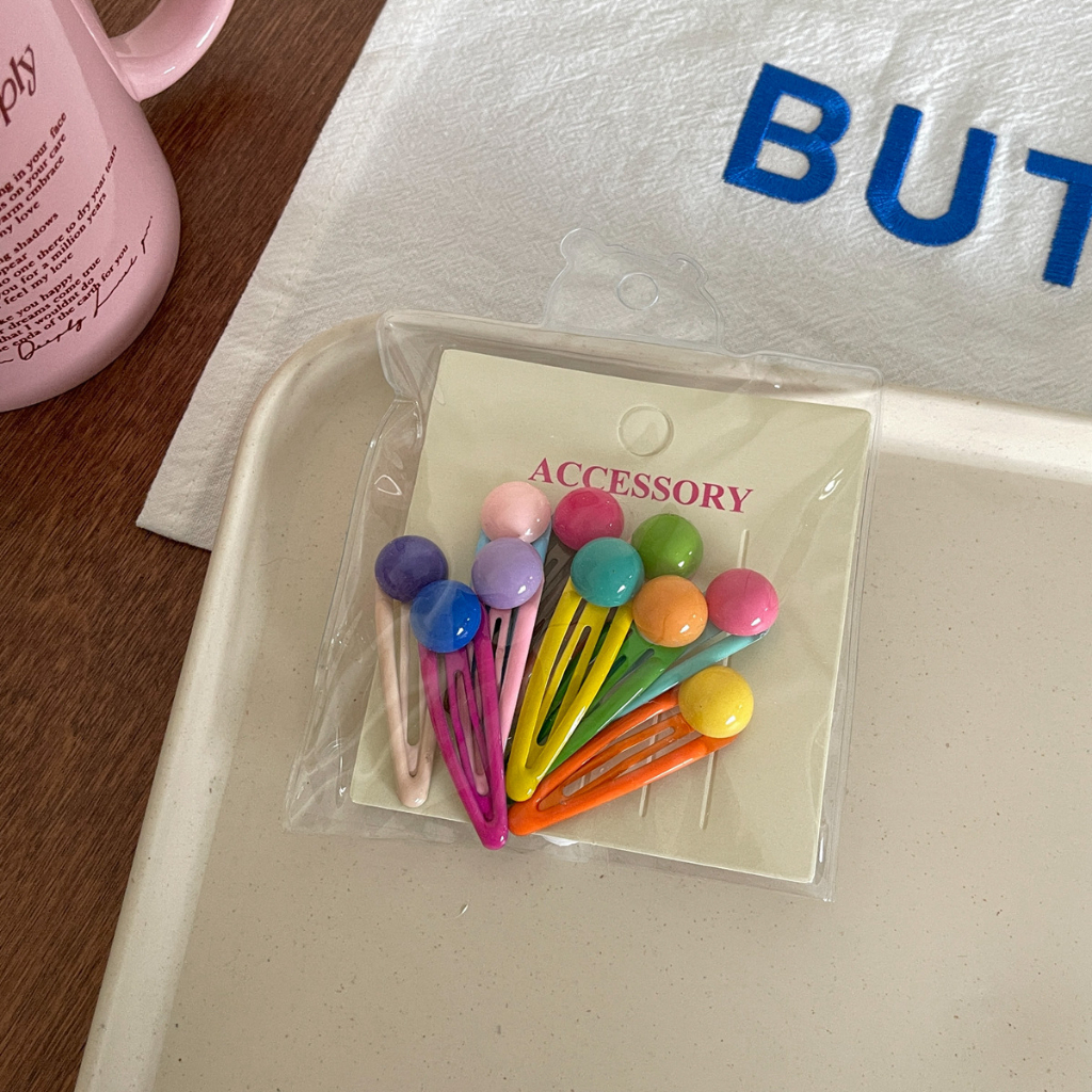 Set 10 Kẹp Tóc Nhiều Màu Sắc Họa Tiết Hoa / Trái Tim / Gấu Hoạt Hình Dễ Thương Cho Nữ