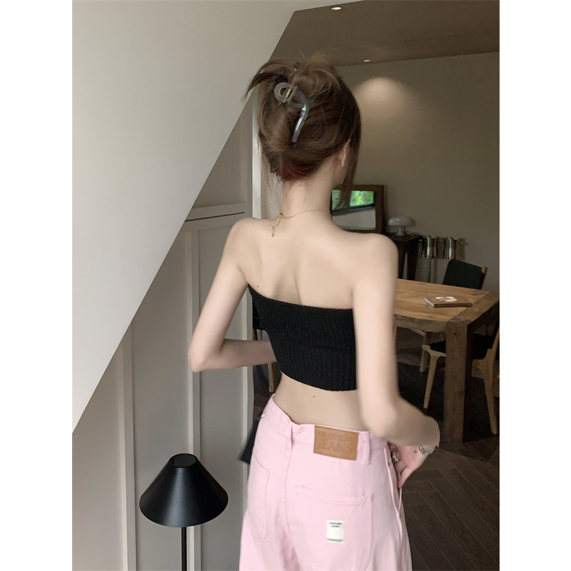 Lalisas Áo Ngực Dệt Kim Dáng Ngắn Màu Đen Khoét Rỗng Thiết Kế Quyến Rũ Cho Nữ