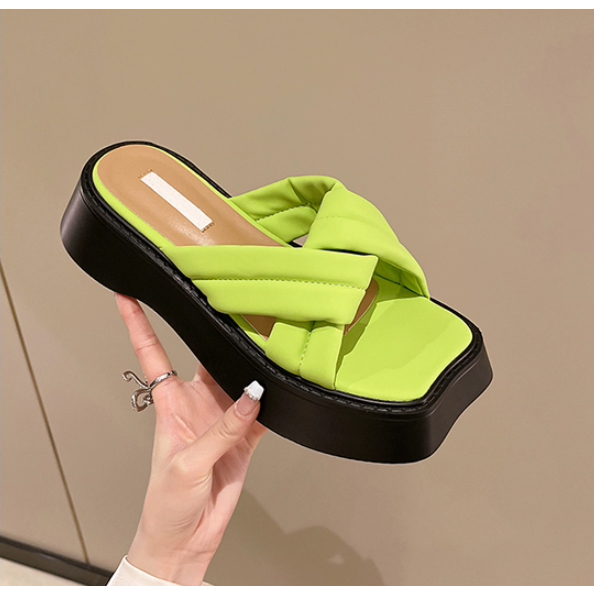 Dép lê nữ giày đi biển mũi vuông đế dày đi bên ngoài mùa hè 2023