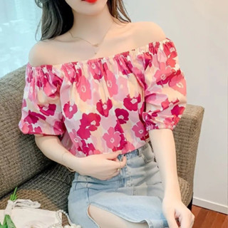 Áo Kiểu Trễ Vai Tay Phồng Ngắn Phối Bèo Ngọt Ngào Thời Trang Cho Nữ