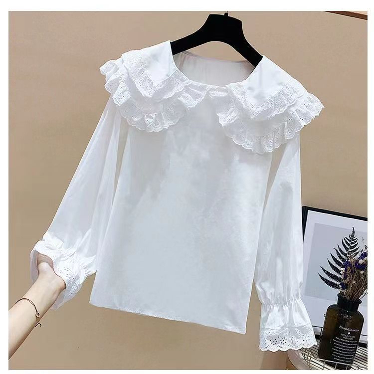 Áo Sơ Mi Trắng Tay Dài Cổ Búp Bê Phối Ren Thời Trang Mùa Hè Mới Cho Bé Gái 7-12 Tuổi
