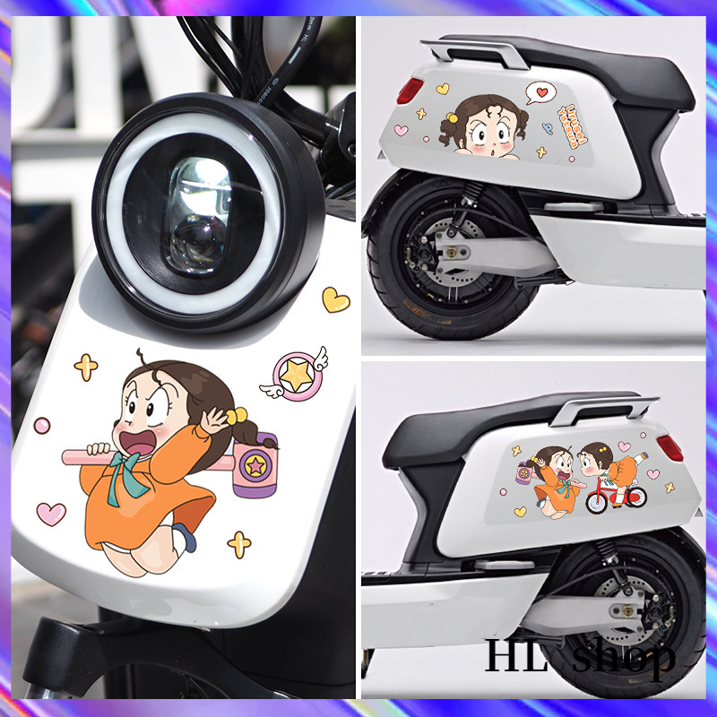 Hl Đề Can Dán Trang Trí Xe Mô Tô Họa Tiết Hoạt Hình Bé Gái Đáng Yêu