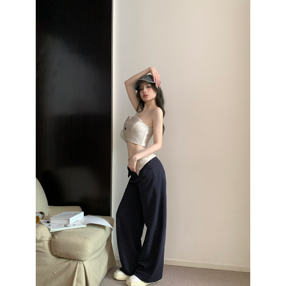 Cocory vn Áo Bra / Quần Dài Lưng Cao Dáng Rộng Thời Trang Mùa Hè Dành Cho Nữ