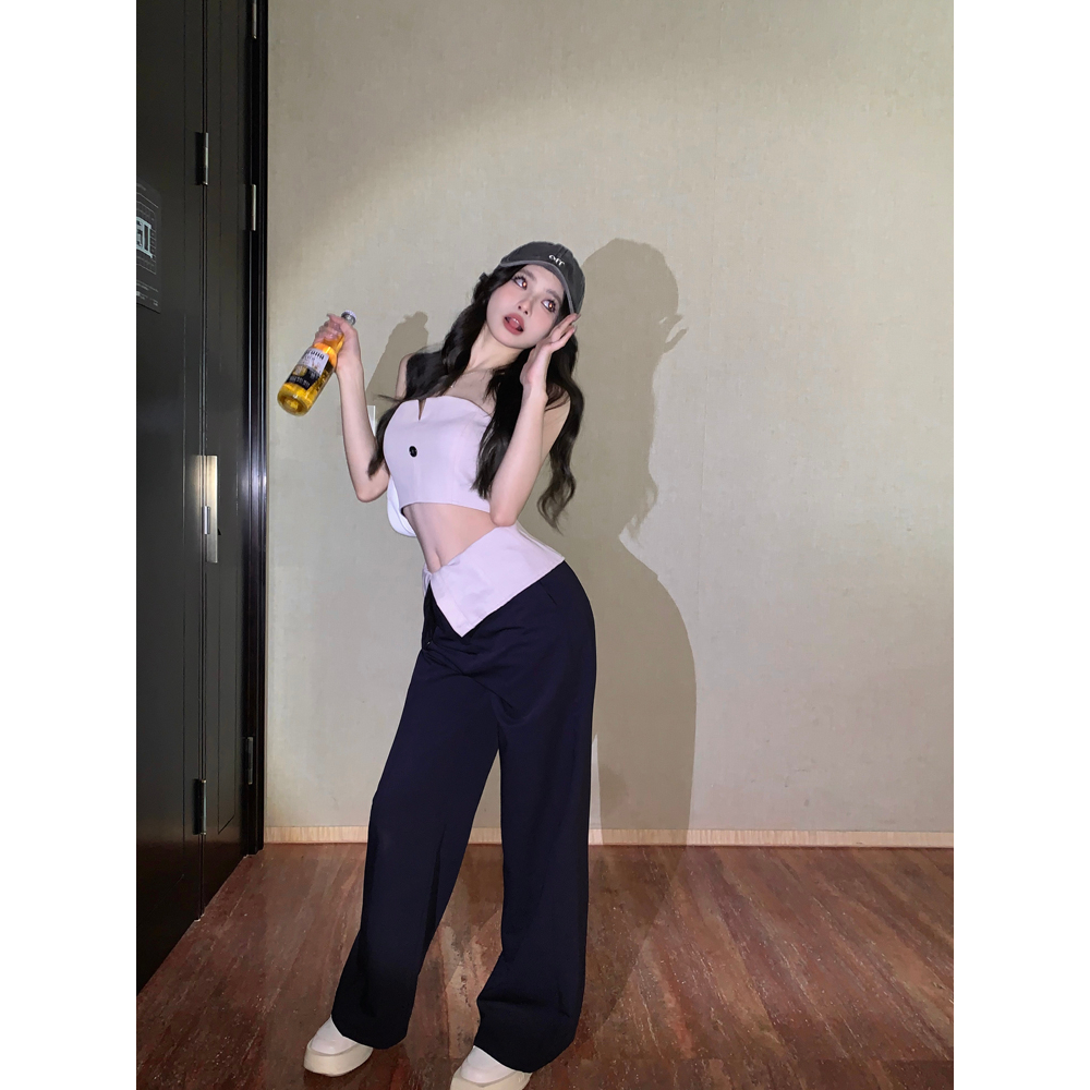 Cocory vn Áo Bra / Quần Dài Lưng Cao Dáng Rộng Thời Trang Mùa Hè Dành Cho Nữ