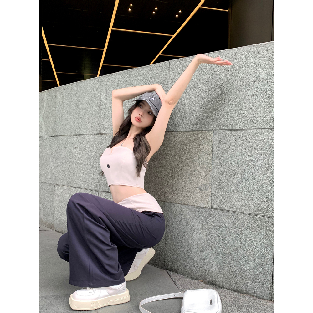 Cocory vn Áo Bra / Quần Dài Lưng Cao Dáng Rộng Thời Trang Mùa Hè Dành Cho Nữ