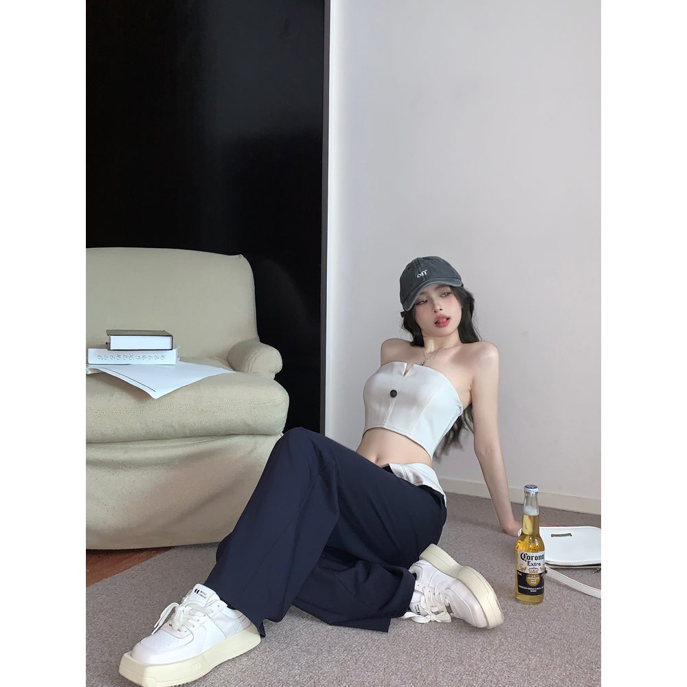 Cocory vn Áo Bra / Quần Dài Lưng Cao Dáng Rộng Thời Trang Mùa Hè Dành Cho Nữ