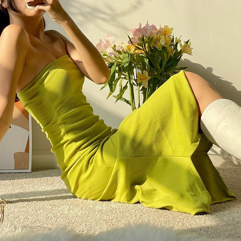 Đầm Dài Dáng Ôm Không Dây Màu Sắc Đơn Giản Thanh Lịch CY03 Dành Cho Nữ