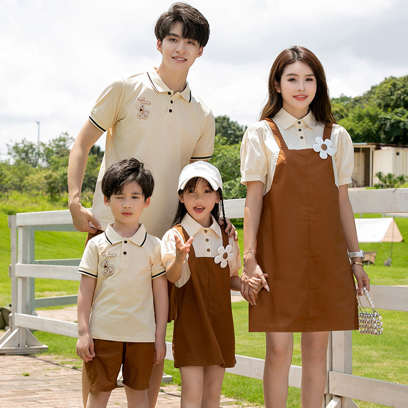 Bộ Áo Thun Polo + Quần Ngắn Phong Cách Hàn Quốc Thời Trang Cho Gia Đình