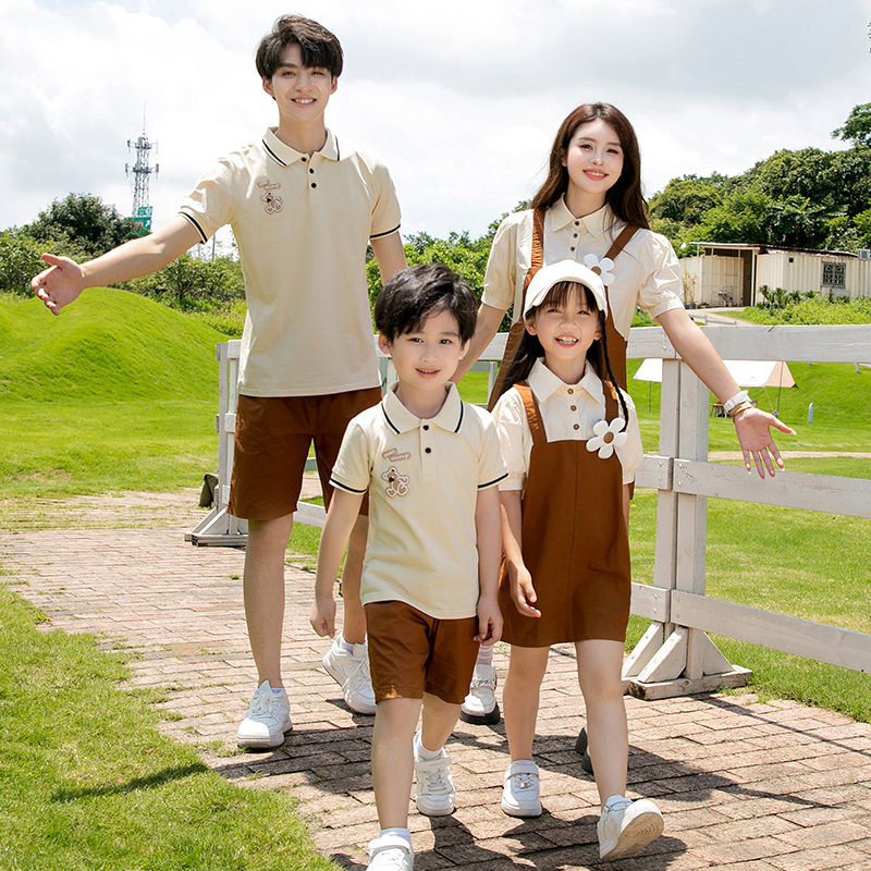 Bộ Áo Thun Polo + Quần Ngắn Phong Cách Hàn Quốc Thời Trang Cho Gia Đình