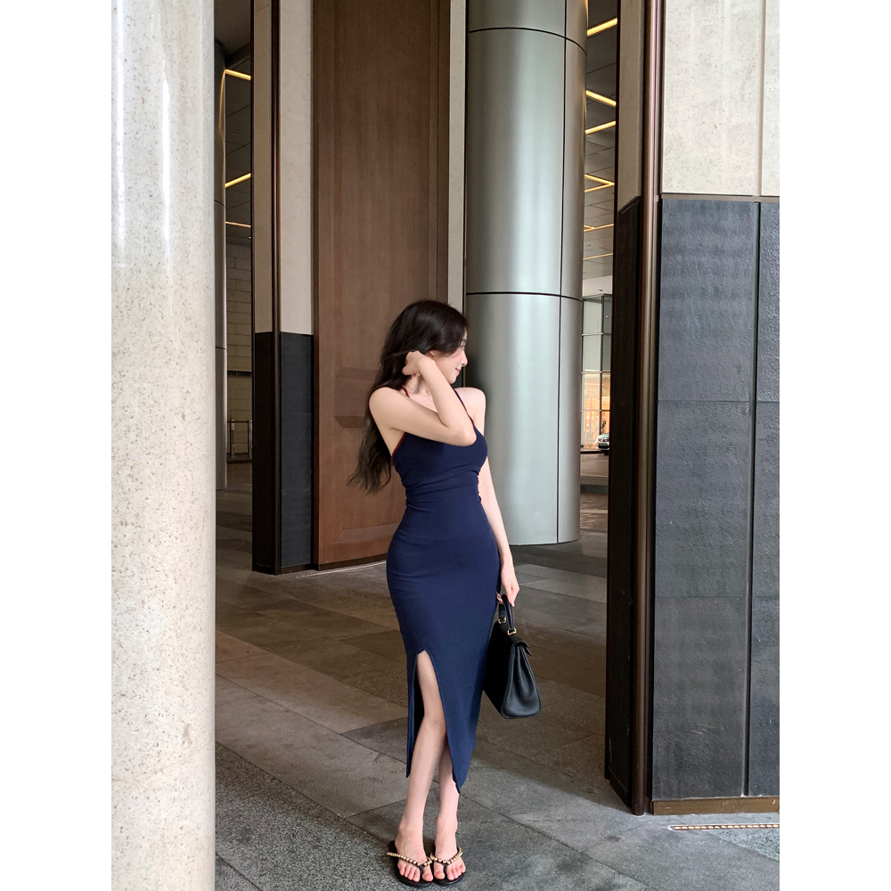 Cocory vn Đầm Ôm Hai Dây Màu Sắc Tương Phản Quyến Rũ Dành Cho Nữ