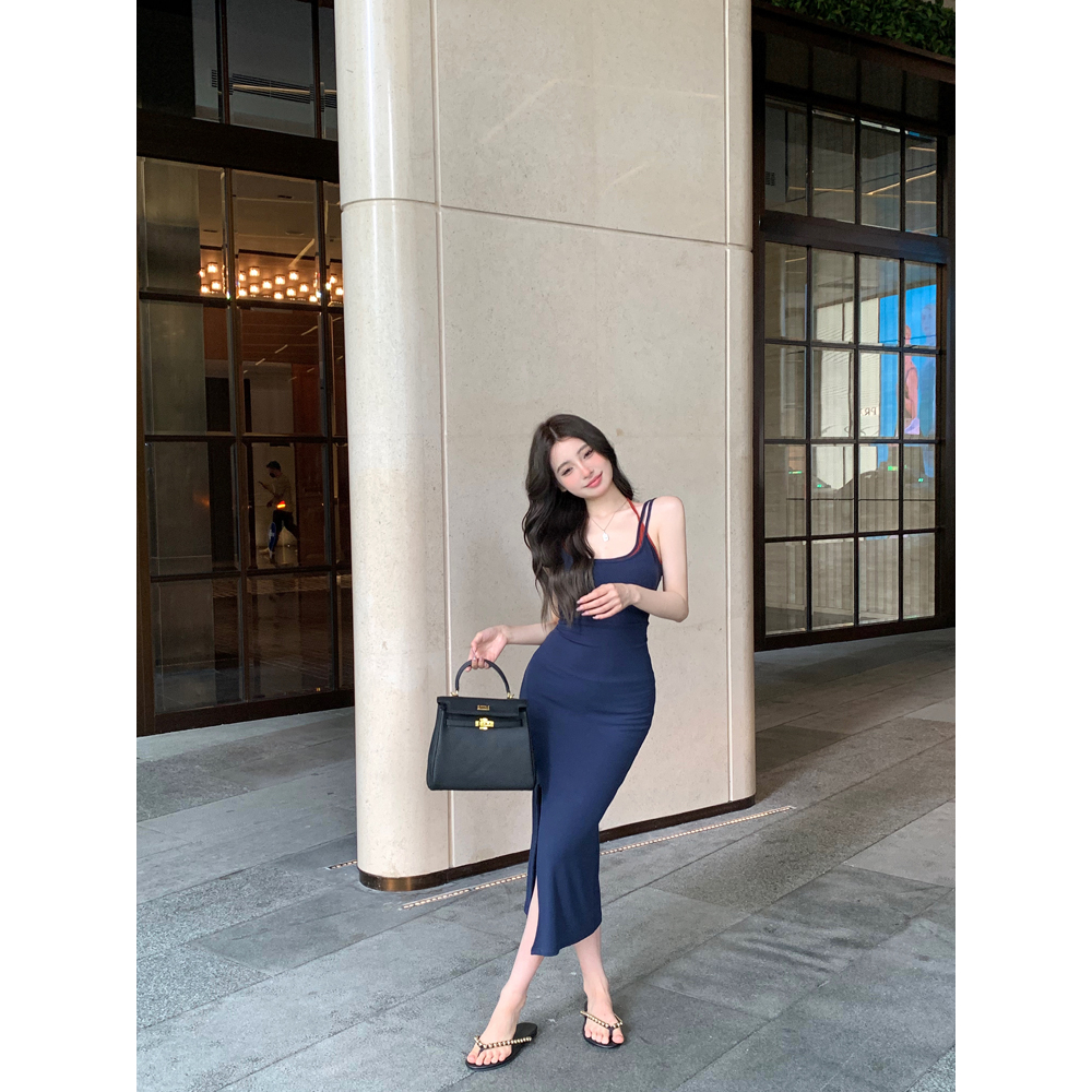 Cocory vn Đầm Ôm Hai Dây Màu Sắc Tương Phản Quyến Rũ Dành Cho Nữ