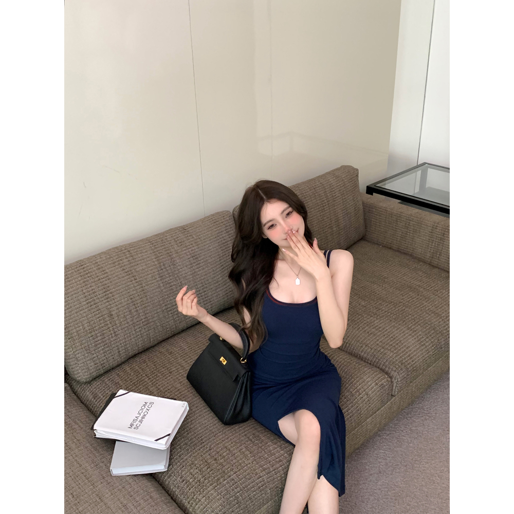 Cocory vn Đầm Ôm Hai Dây Màu Sắc Tương Phản Quyến Rũ Dành Cho Nữ