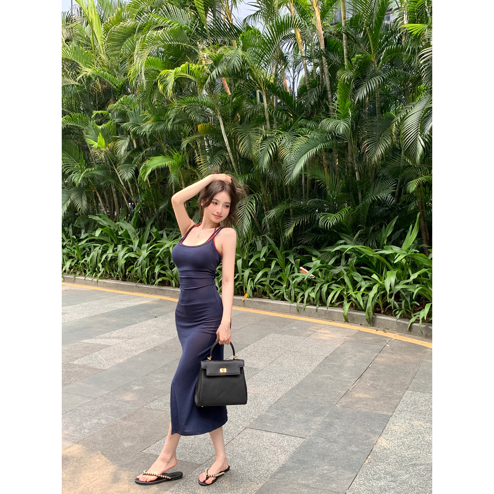 Cocory vn Đầm Ôm Hai Dây Màu Sắc Tương Phản Quyến Rũ Dành Cho Nữ