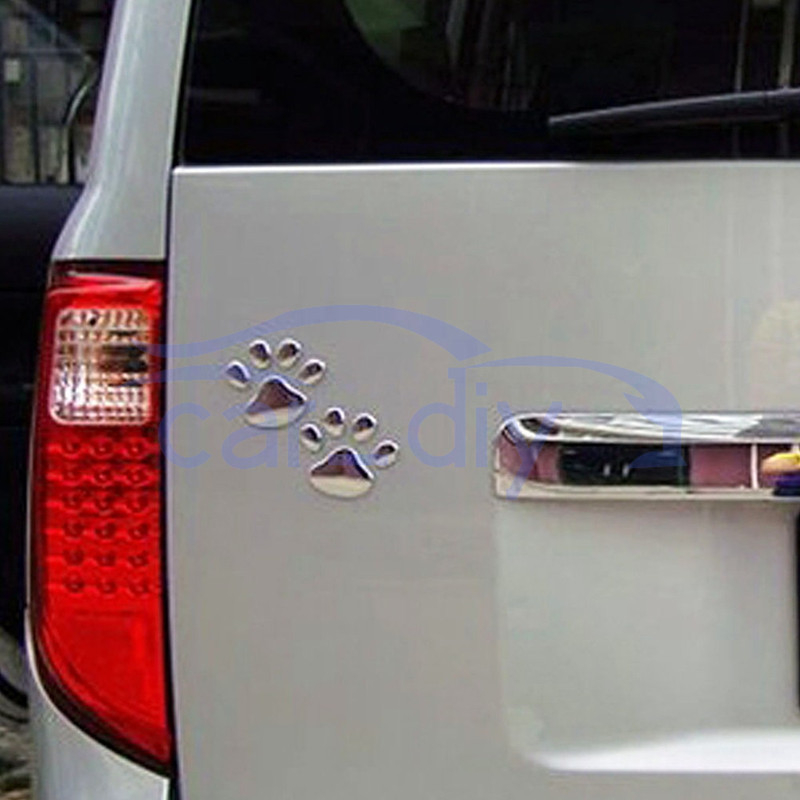 Bộ 2 Đề Can PVC Hình Dấu Chân Chó / Mèo 3D Trang Trí Xe Hơi