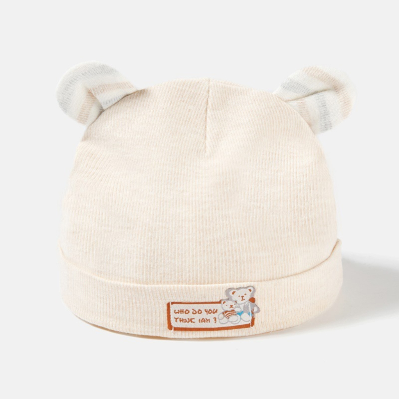 Mũ Cotton Tai Gấu Màu Trơn Dễ Thương Cho Bé Trai / Gái 0-6 Tháng Tuổi