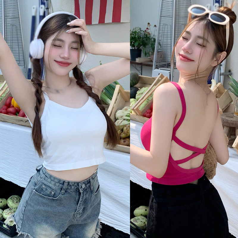 Áo Croptop Sát Nách Hở Lưng Màu Sắc Ngọt Ngào Quyến Rũ Cho Nữ