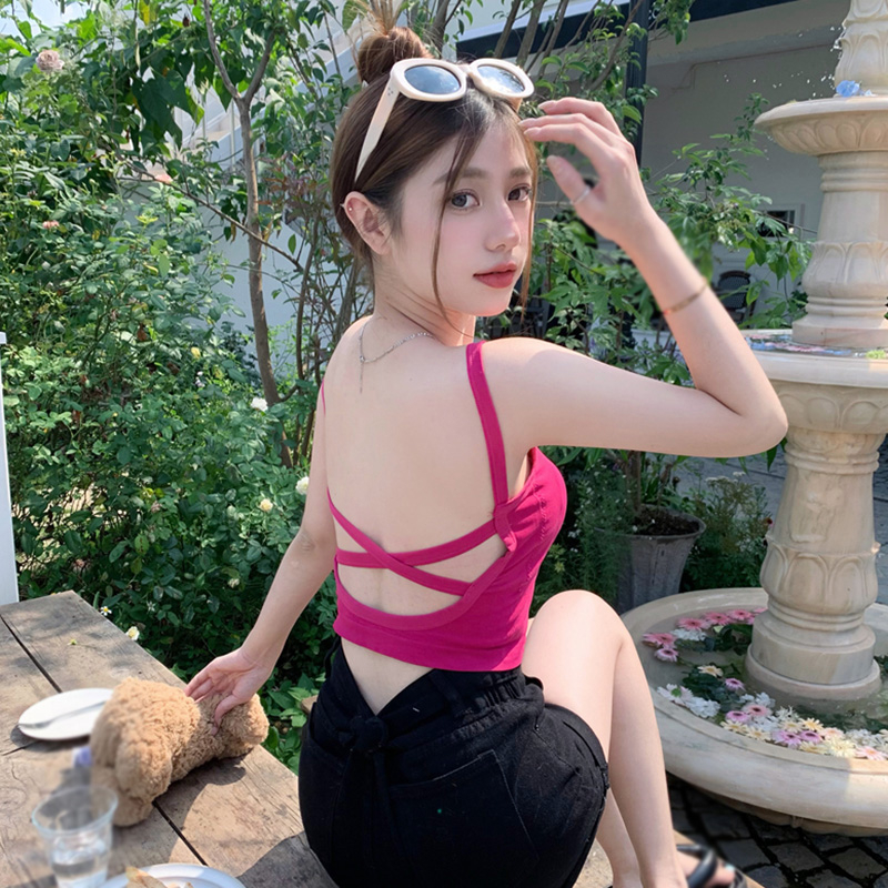 Áo Croptop Sát Nách Hở Lưng Màu Sắc Ngọt Ngào Quyến Rũ Cho Nữ