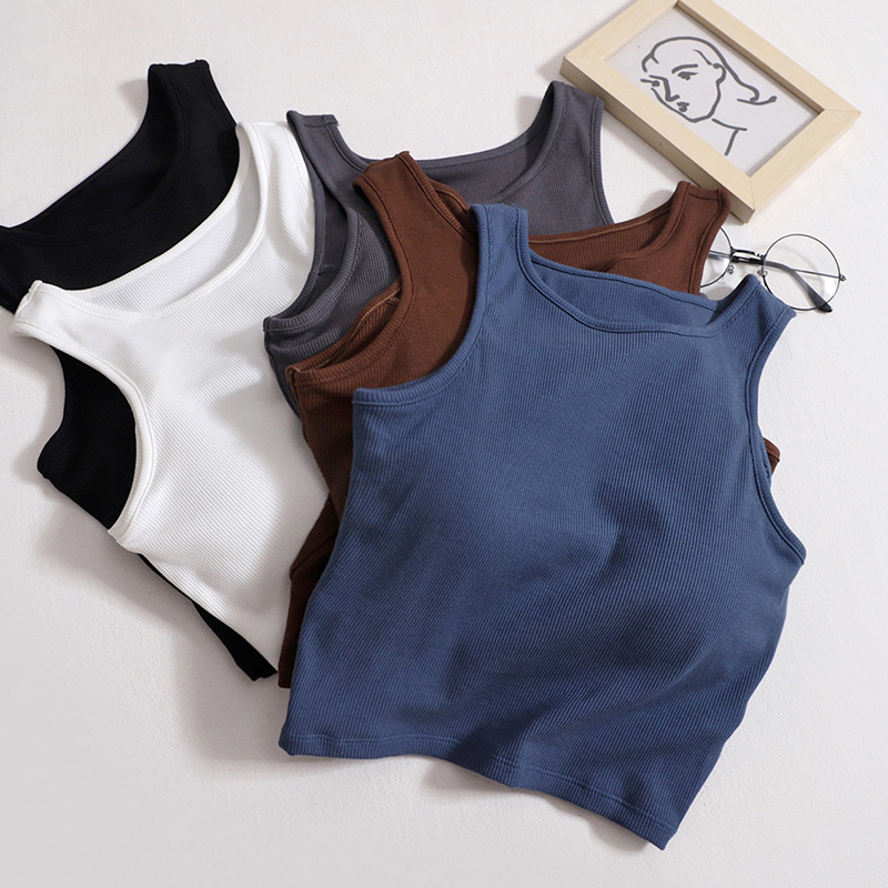 Áo Croptop Thể Thao Màu Trơn Cổ Tròn Có Mút Đệm Ngực Hở Lưng Thời Trang Mùa Hè Cho Nữ