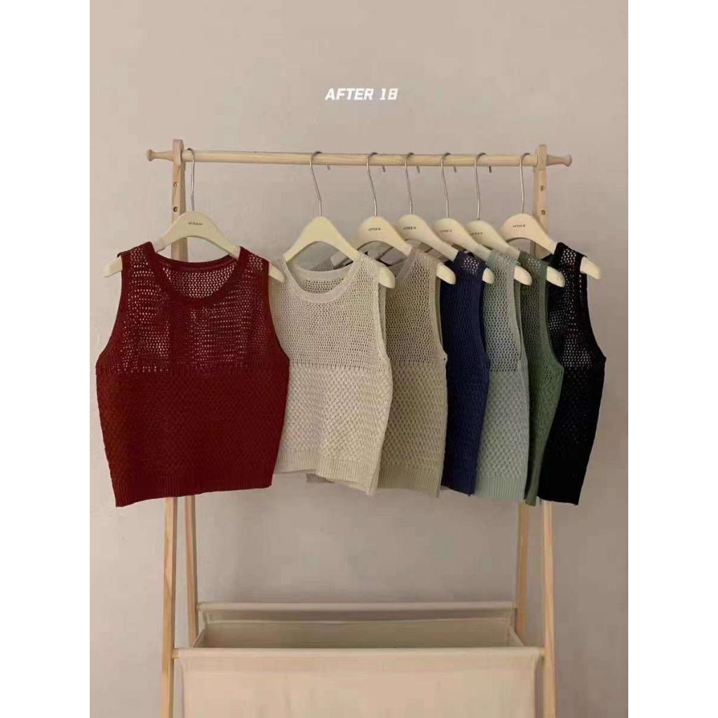 QADCOL Áo Sát Nách Lưới Mỏng Dáng Rộng Khoét Rỗng Kiểu Pháp Thời Trang Mùa Hè Mới