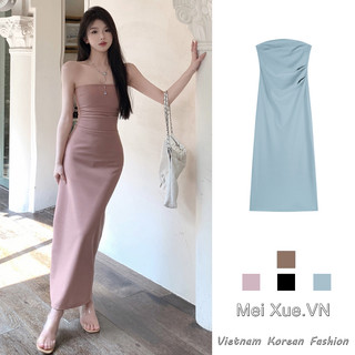 Đầm Dài Xẻ Tà Một Bên Vai Dáng Ôm Co Giãn Màu Trơn Ngọt Ngào Cho Nữ