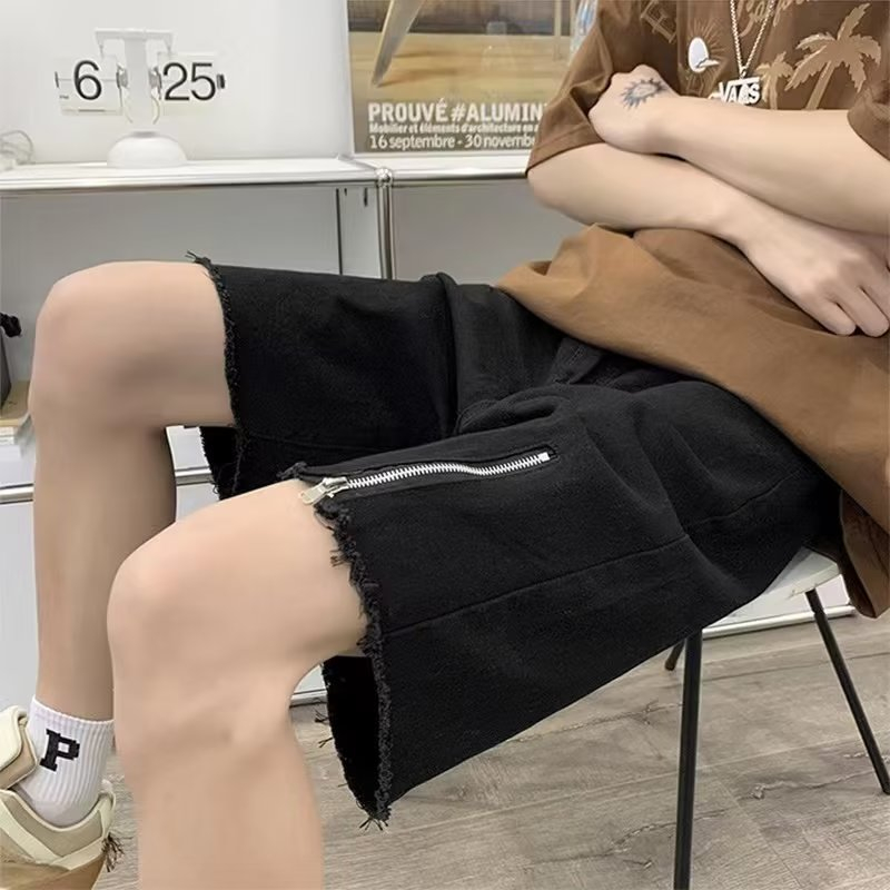 Quần Short Denim Mỏng Phối Khóa Kéo 2 Màu Size M-3XL Phong Cách Đường Phố Thời Trang Mùa Hè Cho Nam