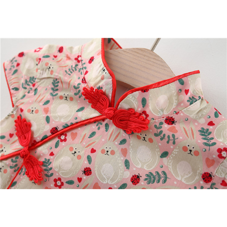 Đầm Sườn Xám Cotton In Họa Tiết Dễ Thương Phong Cách Truyền Thống Trung Hoa Dành Cho Bé Gái