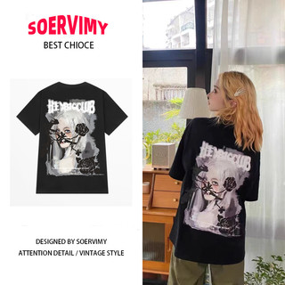 SOERVIMY  áo_phông Áo Thun Phong cách mỹ Đường phố rộng Nữ Tay Lỡ cổ điển Chữ cái Logo Phong cách Comfortable Độc đáo Thoải mái A29J1M4 36Z230909