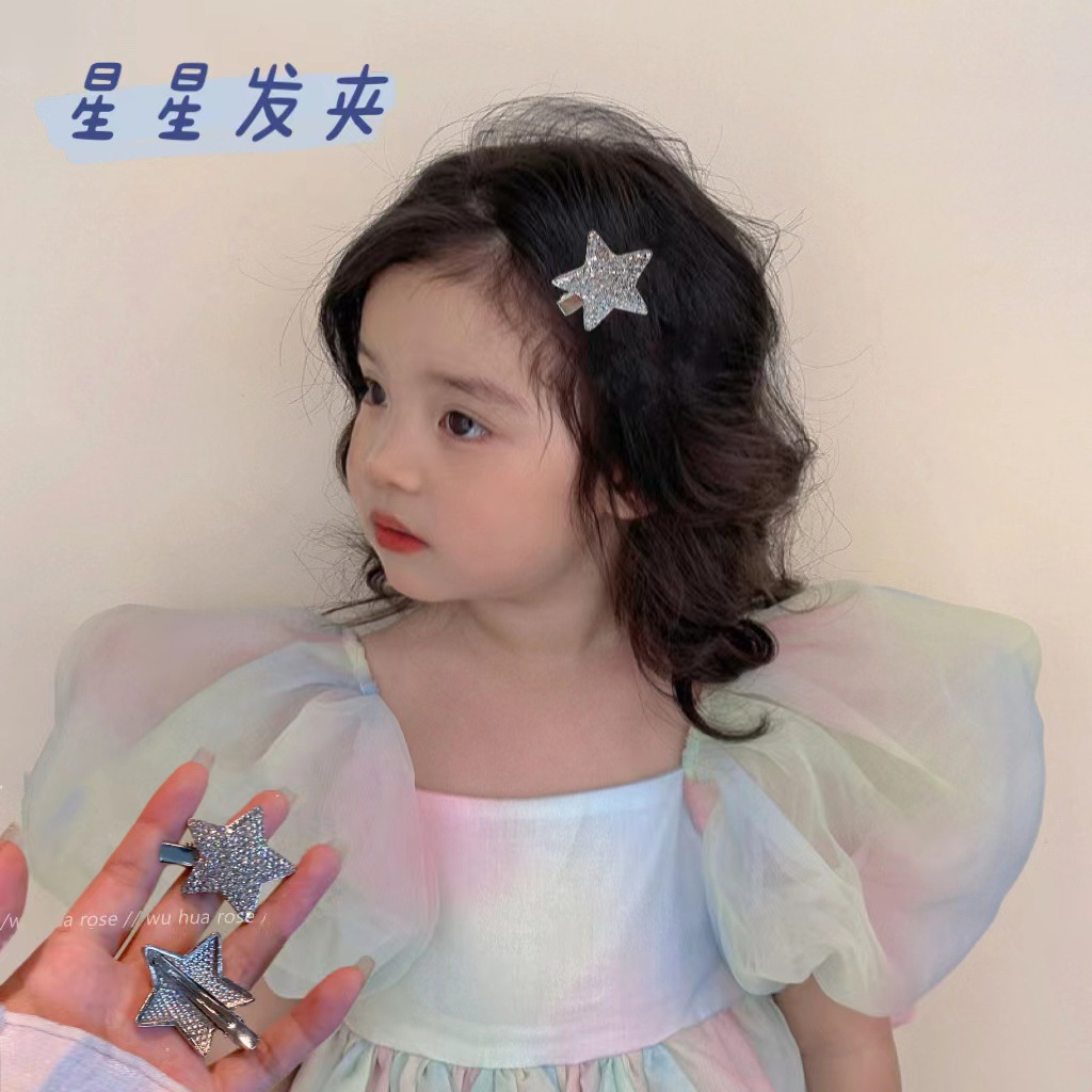 Y2k Kẹp Tóc Mái Ngang Màu Vàng / Bạc Hình Ngôi Sao Ngọt Ngào Phong Cách ins