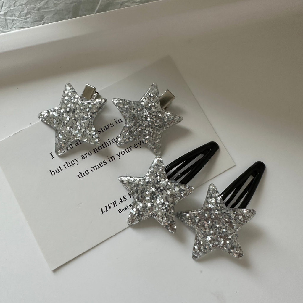 Y2k Kẹp Tóc Mái Ngang Màu Vàng / Bạc Hình Ngôi Sao Ngọt Ngào Phong Cách ins