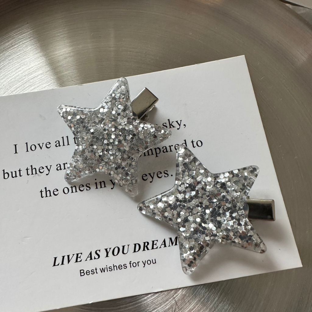 Y2k Kẹp Tóc Mái Ngang Màu Vàng / Bạc Hình Ngôi Sao Ngọt Ngào Phong Cách ins