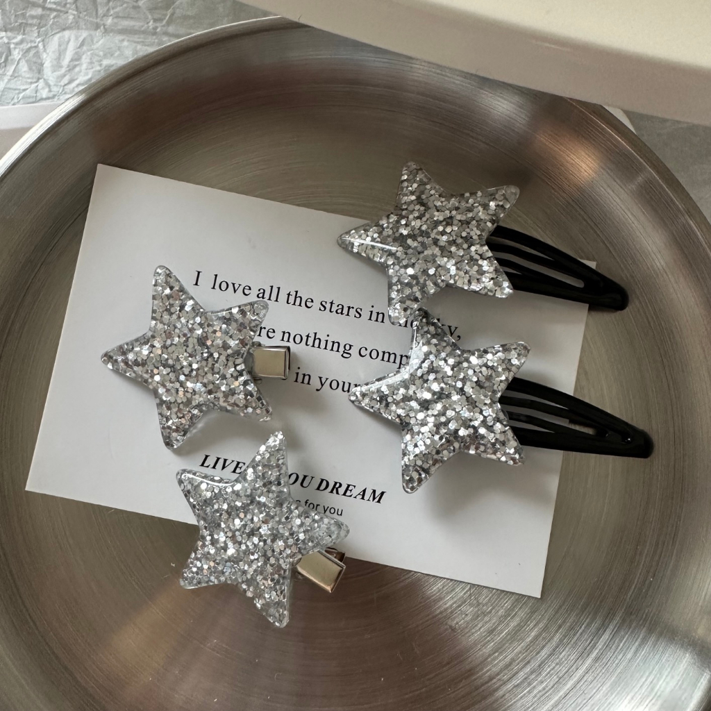 Y2k Kẹp Tóc Mái Ngang Màu Vàng / Bạc Hình Ngôi Sao Ngọt Ngào Phong Cách ins