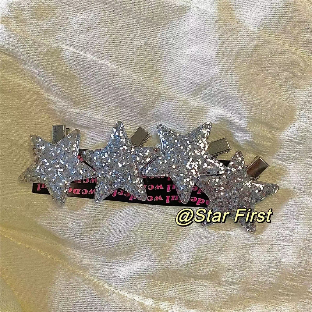 Y2k Kẹp Tóc Mái Ngang Màu Vàng / Bạc Hình Ngôi Sao Ngọt Ngào Phong Cách ins