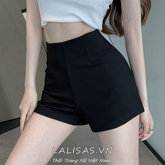 Lalisas Quần Short Ôm Hông Lưng Cao Co Giãn Màu Đen Thời Trang Quyến Rũ Nóng Bỏng Cho Nữ