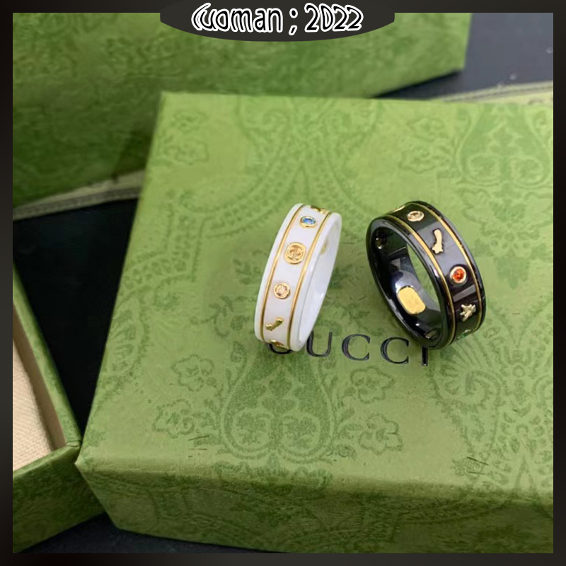 Nhẫn Cặp 23 Chữ G Họa Tiết GUCCI Bằng Gốm Sứ Trắng Đen
