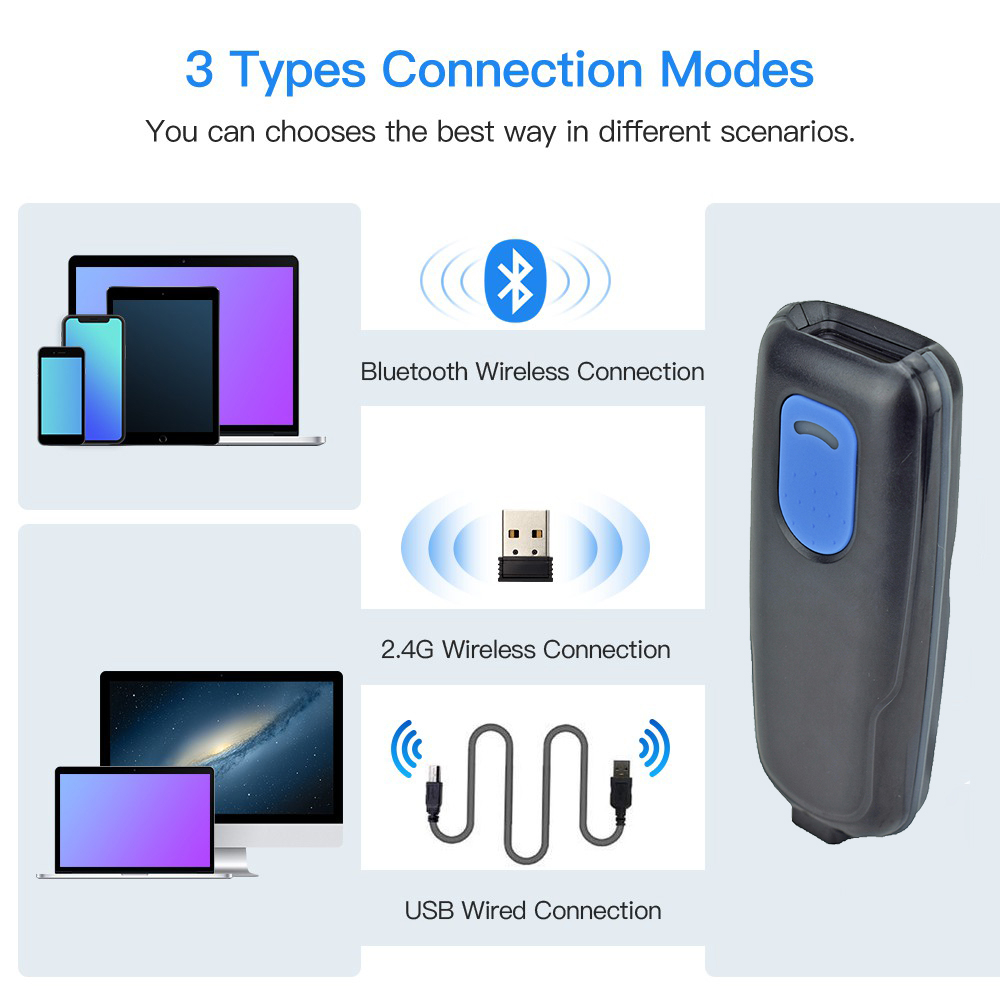 Máy Quét Mã Vạch Bỏ Túi 1D 2D Mini 2.4G Bluetooth