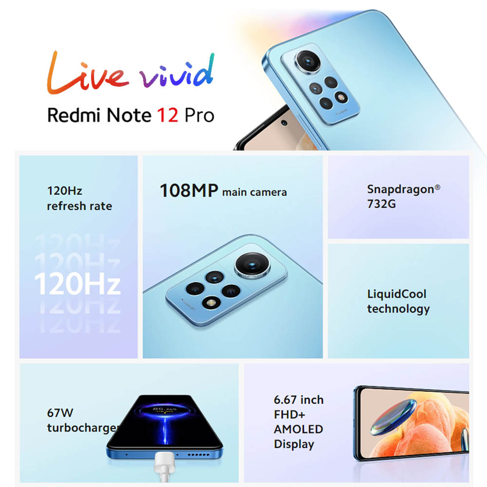 Điện Thoại Xiaomi Redmi Note 12 Pro 4G 8GB + 128GB 732G 6.67 "FHD + Camera Chính 5000mAh 67W