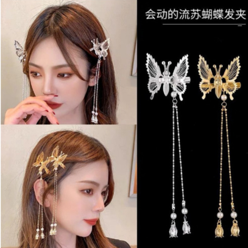 Kẹp Tóc Hình Bướm Bằng Kim Loại Phối Tua Rua Xinh Xắn Cho Nữ