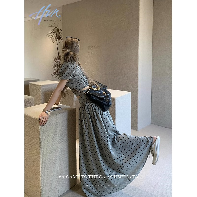 Đầm Dáng Ôm Họa Tiết Chấm Bi Thời Trang Mùa Hè Pháp Cho Nữ