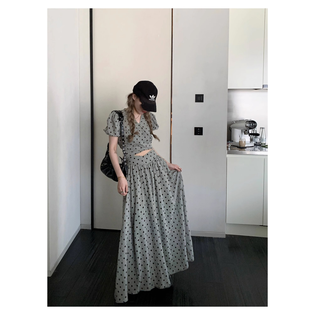 Đầm Dáng Ôm Họa Tiết Chấm Bi Thời Trang Mùa Hè Pháp Cho Nữ