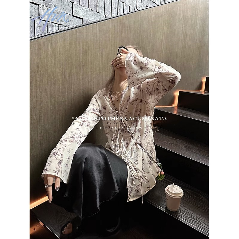 Áo Kiểu Tay Dài Chống Nắng Bằng Lụa Lạnh Cao Cấp In Họa Tiết Hoa Phong Cách Trung Quốc Mới Cho Nữ