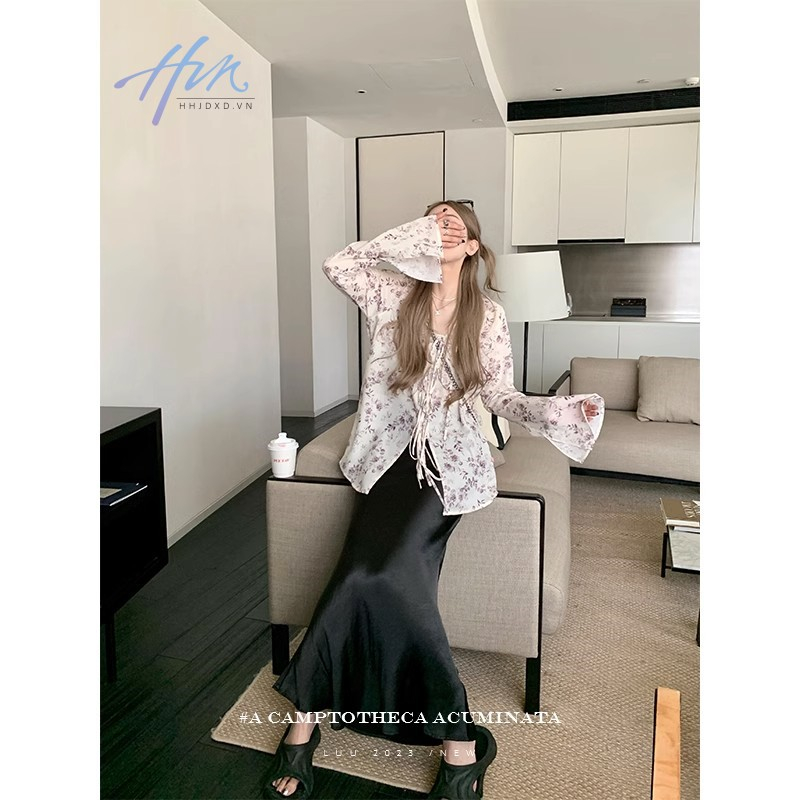 Áo Kiểu Tay Dài Chống Nắng Bằng Lụa Lạnh Cao Cấp In Họa Tiết Hoa Phong Cách Trung Quốc Mới Cho Nữ