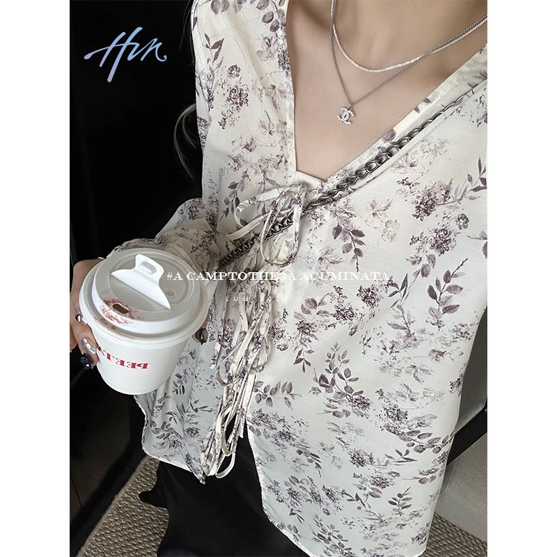 Áo Kiểu Tay Dài Chống Nắng Bằng Lụa Lạnh Cao Cấp In Họa Tiết Hoa Phong Cách Trung Quốc Mới Cho Nữ