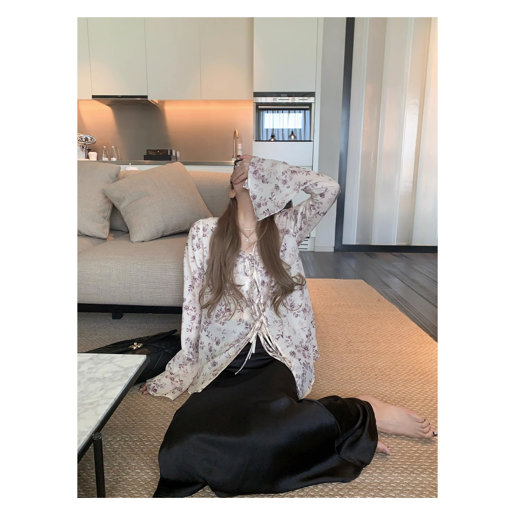 Áo Kiểu Tay Dài Chống Nắng Bằng Lụa Lạnh Cao Cấp In Họa Tiết Hoa Phong Cách Trung Quốc Mới Cho Nữ