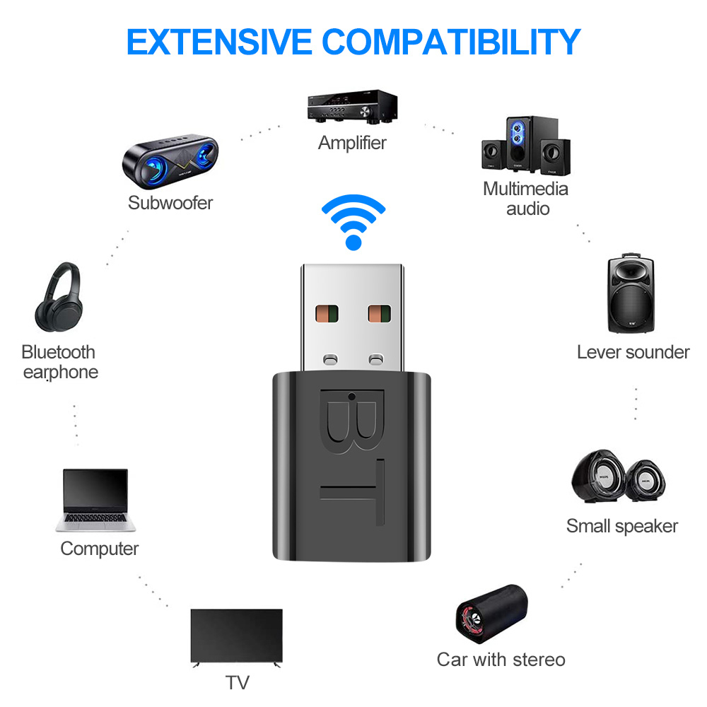 Usb Nhận Tín Hiệu Âm Thanh bluetooth 5.0 rca usb 3.5mm Cho tv / pc / Xe Hơi