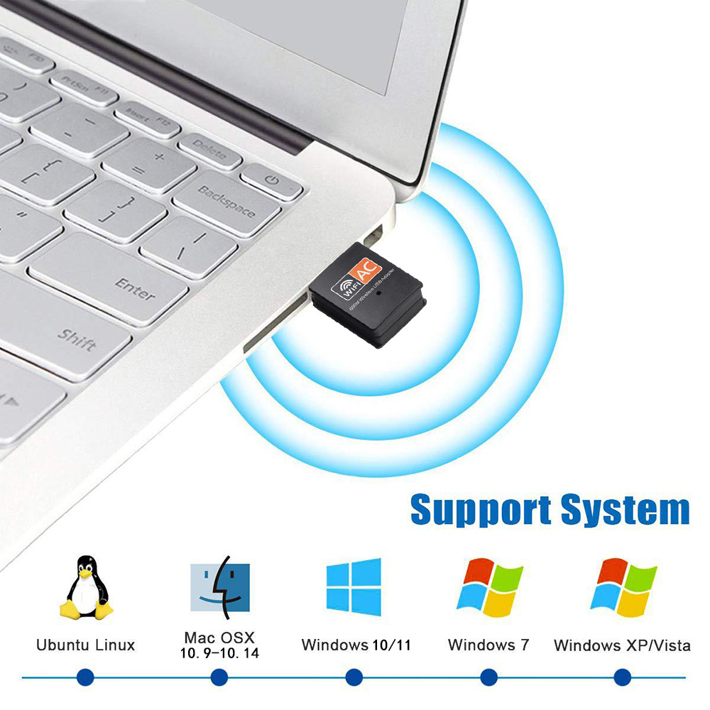 Ăng Ten Thu Sóng wifi 600mbps 2.4ghz 5ghz Băng Tần Kép 802.11b / n / g / ac mini Dành Cho Máy Tính Thẻ