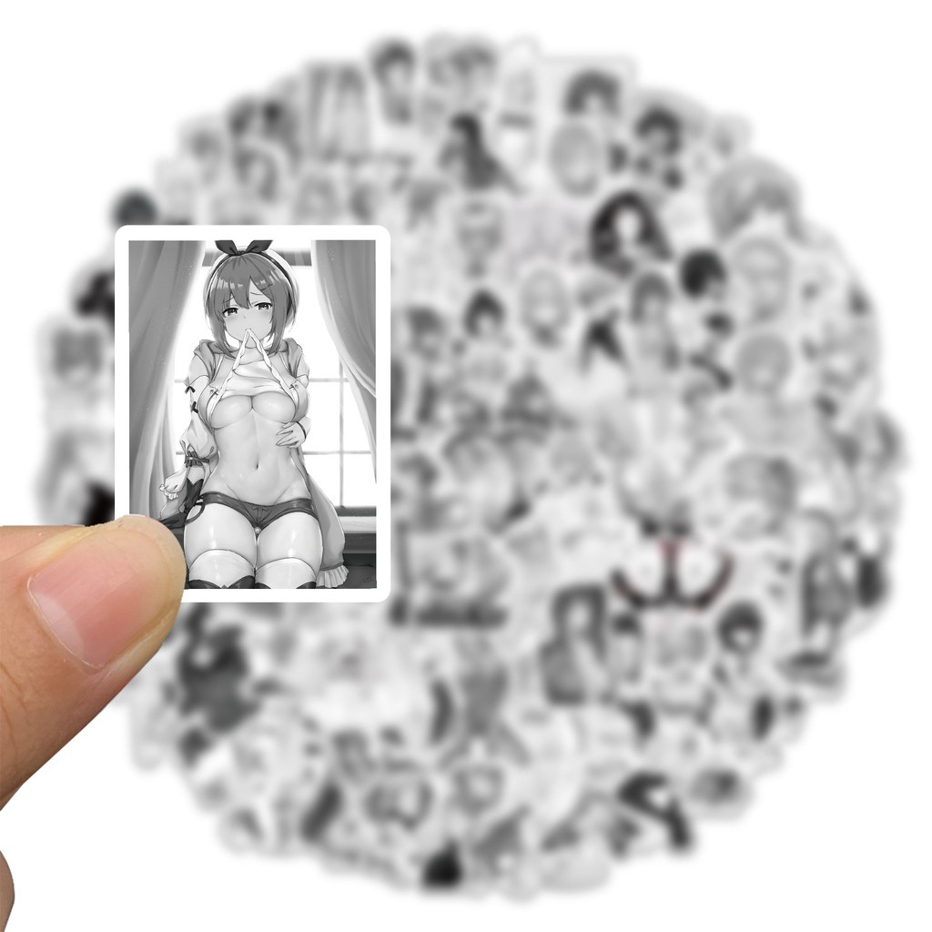 Set 100 / 50 Sticker Họa Tiết Anime Màu Trắng Đen Trang Trí Ván Trượt Laptop Xe Máy Điện Thoại