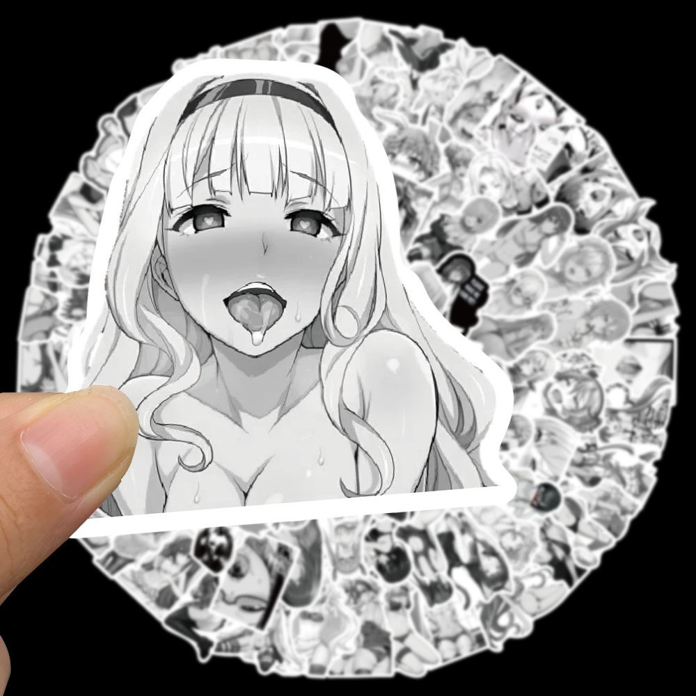 Set 100 / 50 Sticker Họa Tiết Anime Màu Trắng Đen Trang Trí Ván Trượt Laptop Xe Máy Điện Thoại